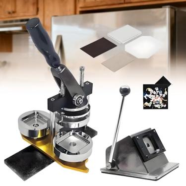 Imagem de Máquina de fazer ímãs de geladeira, 50 mm/1,97 polegadas Square Photo Badge Maker, kit de máquina faça você mesmo com 100 peças de suprimentos de botão e cortador quadrado
