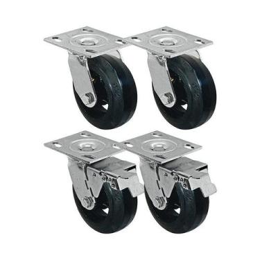 Imagem de Kit 4 un roda rodízio giratório freio trava borracha 6 poleg - AJAX