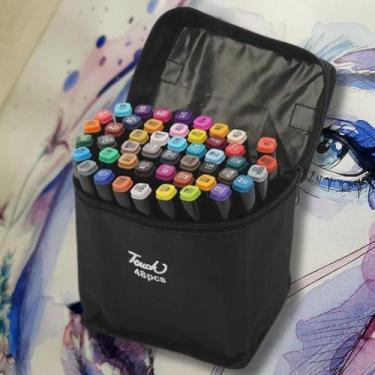 Imagem de Conjunto Canetas 48 Cores Estojo de Canetinhas Ponta Dupla - Touch