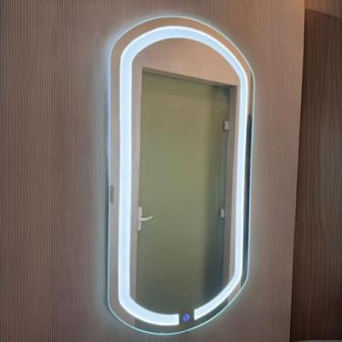 Imagem de Espelho Oval Jateado Transparência LED Frontal Luz Botão Touch Por Toq