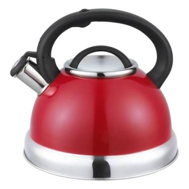 Imagem de Chaleira Inox Com Apito 3l Fogão Gás Vitrocerâmico Vermelho - Unitermi