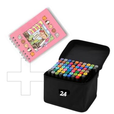 Imagem de Kit com 1 Livro de Colorir com Estojo de Canetinhas, Ponta Dupla Marcador Permanente, 24 Cores Vibrantes