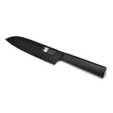 Imagem de Faca Santoku Preta Em Aço Inox Cortar Vegetais Frutas Carnes - James F