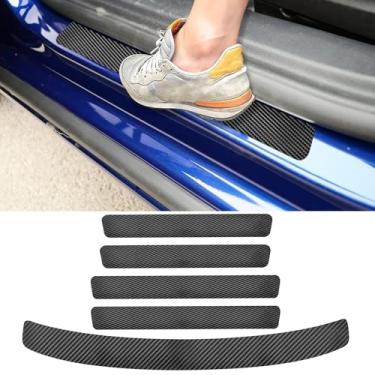 Imagem de LANZMYAN Compatível com Chevrolet 5 peças de protetor de soleira de porta de carro, adesivo de proteção de borda de entrada de porta de couro de fibra de carbono, protetor de para-choque traseiro