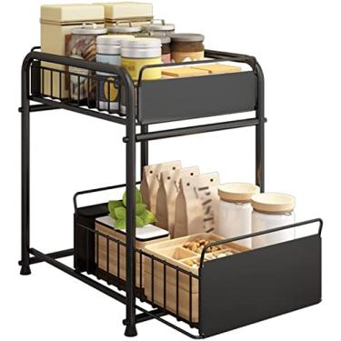 Imagem de Organizador de armário empilhável para armazenamento debaixo do lavatório, gaveta de armazenamento deslizante, organizadores de armário de 2 níveis e armazenamento para casa de banho cozinha