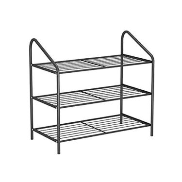 Imagem de 5sssallefaa Sapateira empilhável 3 níveis comporta até 15 ~ 18 pares de sapatos se encaixa em espaços estreitos montagem sem ferramentas postes de metal à prova de ferrugem organizador de sapateira