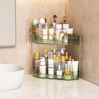 Imagem de ZZWILLB Organizador de canto para banheiro com suporte de pincel de maquiagem e porta-escovas de dentes, organizador de maquiagem para bancada, prateleira de armazenamento de acrílico para cuidados