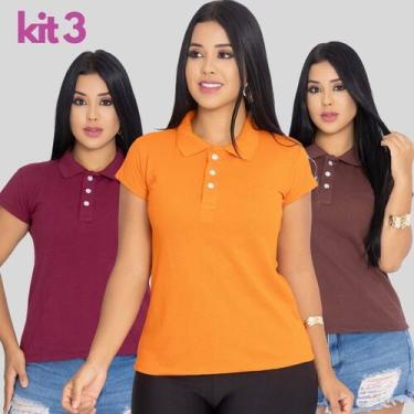 Imagem de Kit3 Camisa Polo Feminina Ótimo Acabamento Tecido Piquet - MULTI MARCA