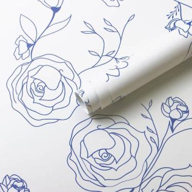Imagem de Papel de parede Safiyya 393x17,3cm Autoadesivo Floral Azul e Branco