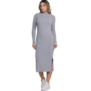 Imagem de Vestido Midi Manga Longa Bella Fiore Gola Alta Canelado Roupa Feminina