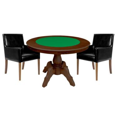 Imagem de Mesa de Jogos Carteado Montreal Tampo Reversível Imbuia 2 Cadeiras Liverpool PU Preto Liso GranBelo