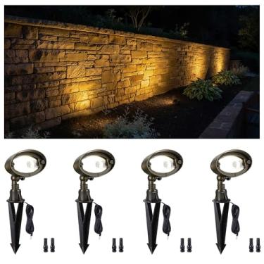 Imagem de Gardenreet Luz de inundação externa de baixa tensão - Luz de lavagem de parede LED de paisagem de latão sólido, 12 V à prova d'água, iluminação de bronze antigo para parede de quintal, casa na árvore