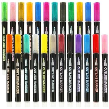 Imagem de Txkrhwa 12/24 peças de canetas de contorno de linha dupla, marcadores metálicos com contorno brilhante, conjunto de marcadores portáteis autodelineados para cartões comemorativos, pôster, artesanato