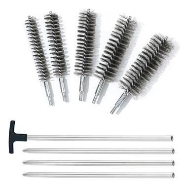Imagem de Conjunto de escovas de limpeza de tubos de 127 cm com cerdas de aço inoxidável, escova de arame com 4 hastes flexíveis galvanizadas, escova de tubo de aço inoxidável para polimento de ferrugem, tubos