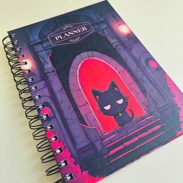 Imagem de Planner Semanal 2026 Agenda Permanente Bullet Journal Notas Wire-O Espiral Gato Vampicat A5 (Vampicat castelo - Não Datado)