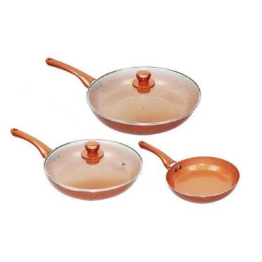 Imagem de Kit 3 Frigideira 2 Tampa De Vidro Panela Titanium Cerâmica Premium - S