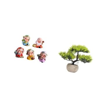 Imagem de Fenteer Mini Estátuas de Resina Do Da Fortuna E Escultura de Mesa de Bonsai Artificial com Plantas Artificiais para Decoração de Mesa de Quarto E Festa