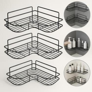 Imagem de Kit 3 Porta Shampoo De Canto Suporte Banheiro Box Prateleira Com Adesi