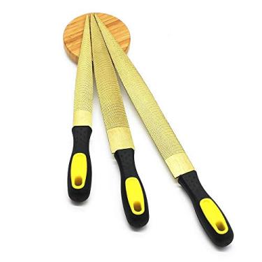 Imagem de YCAMMIN Conjunto de limas de raspa de madeira dourada de 15 cm, 20 cm e 25 cm com sacos de embalagem, para madeira, metal macio, plástico (3 peças) (raspa de madeira, framboesa de madeira dourada)
