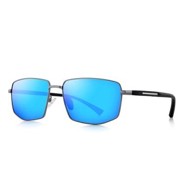 Imagem de Óculos de sol masculinos clássicos masculinos retangulares polarizados para homens, Armação cinza/lente espelhada azul, Lens Width: 65 Millimeters