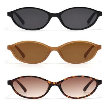 Imagem de Óculos de sol ovais para mulheres e homens, chiques, óculos de sol olho-gato, óculos de sol dos anos 90, leves, modernos, óculos de sol, Preto + marrom + tartaruga