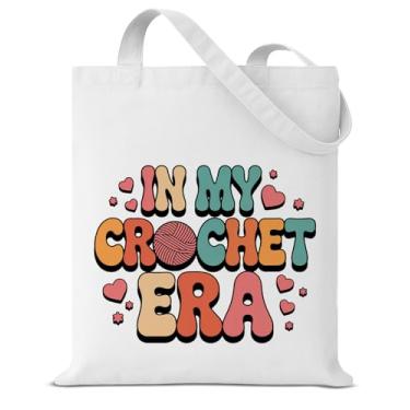 Imagem de in My Crochet Era Bolsa de ombro de lona para mulheres, avó, mãe, crochê, reutilizável, mercearia, para compras, férias, trabalho, praia