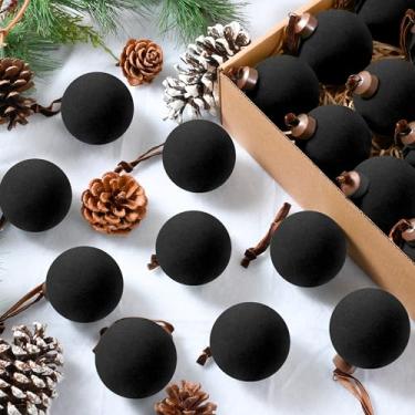 Imagem de Palonu 30 peças de enfeites de bolas de veludo de Natal flocadas, decorações de bolas de Natal texturizadas de veludo inquebráveis para árvore de Natal, guirlanda, festa, presente (preto)