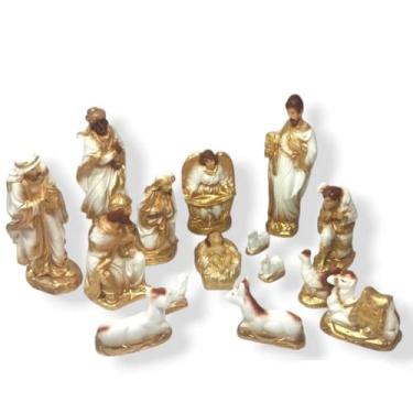 Imagem de Conjunto De Presépio De Natal 14 Peças 20 Cm - Inclui Pó De Gesso E Pó De Mármore, Decoração Completa E Elegante Para Natal