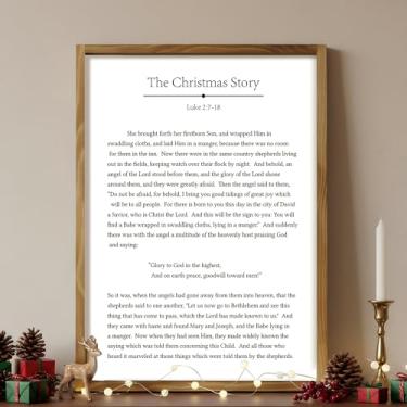 Imagem de LITIVY Arte de parede emoldurada da Bíblia Sinal de verso da Bíblia Decoração de parede cristã A história de Natal Decoração de casa (marrom, 76 x 50 cm)