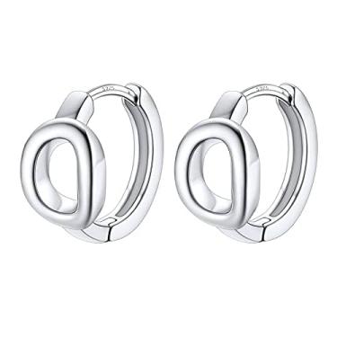 Imagem de Brincos femininos com letras de platina, brincos de prata esterlina, pequenos aros de pressão, One Size, Aço inoxidável, Sem pedra preciosa