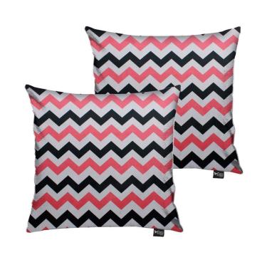 Imagem de Kit 02 Capas para Almofada Tecido Zig Zag Preto e Rosa