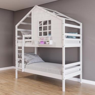 Imagem de Beliche Casinha Com Janela Madeira Maciça Branco Housin