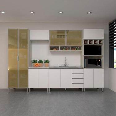 Imagem de Cozinha Completa 6 Peças Sem Pia Com Vidro Reflecta Lis Legno Crema Com Branco Mat