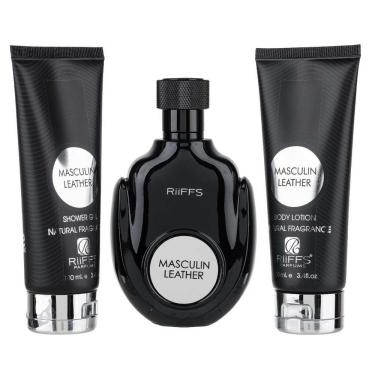 Imagem de Kit Perfume Masculin Leather Riffs Edp Masculino 100ml+ Shower 100ml + Body Lotion 100ml