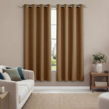 Imagem de Cortina Caqui 3,00 x 1,50 Tecido Liso Sala/Quarto/Cozinha Com Ilhos Br