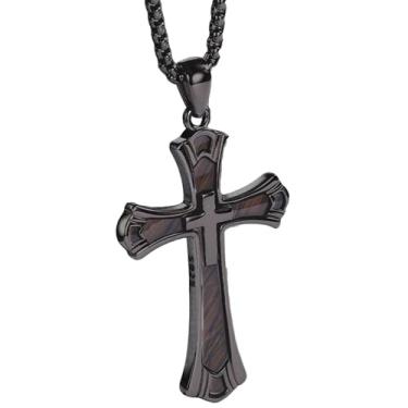 Imagem de DOTBJ Colar de cruz de madeira de prata esterlina 925 para homens e mulheres com corrente de aço inoxidável, Medium, Prata esterlina, Sem Pedra Preciosa