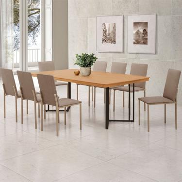 Imagem de Mesa Michigan 180cm Estilo Contemporâneo Com Pés De Madeira Imbuia Base Preta