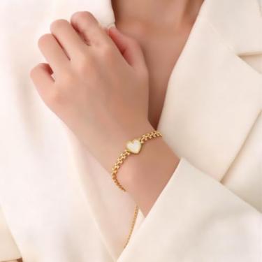 Imagem de Pulseiras de ouro femininas modernas com elos de pérola branca hipoalergênica ajustável acessórios de moda joias presentes, One Size, liga metálica, Sem Pedra Preciosa