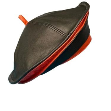 Imagem de Chapéus femininos de inverno novidade feminino disco voador boina de couro genuíno gorro balaclava preto branco 54 56 cm