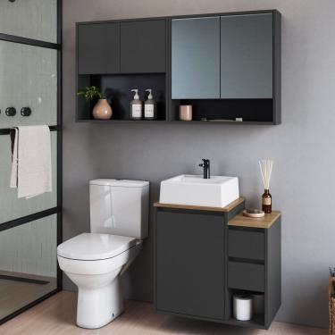 Imagem de Conjunto para Banheiro 120cm com 3 Peças Gabinete Suspenso com Cuba Bahamas Grafite