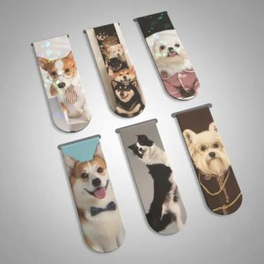 Imagem de 12 Marcadores de Página Magnéticos Cachorro DOG Frente e verso estampas diferentes. Páginas de livros, cadernos e planner Papelaria Criativa Holográfico