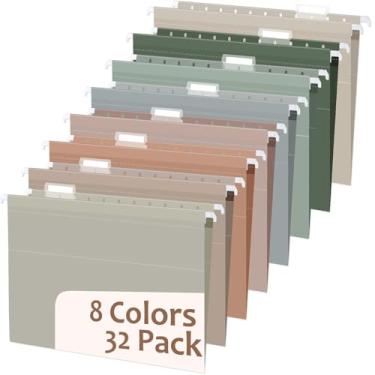 Imagem de gisgfim Pacote com 32 pastas de arquivo de plástico poli para pendurar com capacidade extra com abas organizador de armário de arquivo de 33 cm, expansão de 1,3 cm para documentos de arquivos de