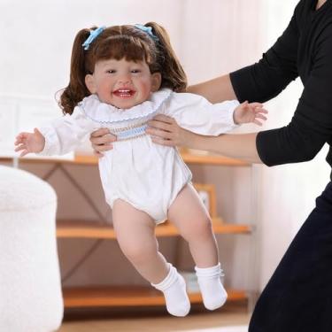 Imagem de Brastoy Bebê Reborn Menina Boneca Grandes Olhos Azuis 60cm Corpo de Pano Original