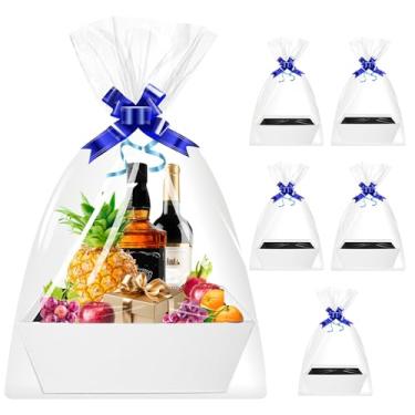 Imagem de Uzpomel Pacote com 5 cestas brancas para presentes vazias, cesta de papelão de 25,4 x 21,6 cm com alça, cesta de papel em branco para Ação de Graças, Natal, Dia dos Namorados, Páscoa, Sorteio