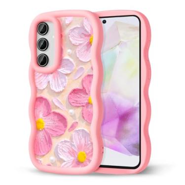 Imagem de CASBST Capa de telefone compatível com Galaxy A35 5G para mulheres e meninas, moldura ondulada encaracolada com estampa fofa, capa de telefone à prova de choque de silicone macio e estética para