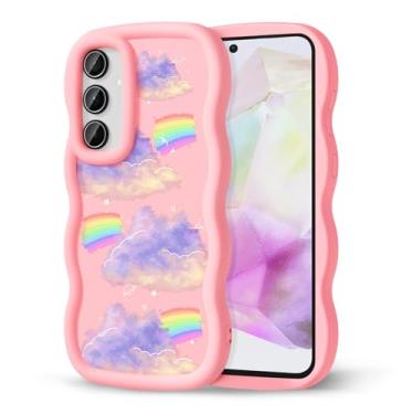 Imagem de CASBST Capa de telefone compatível com Galaxy A35 5G para mulheres e meninas, moldura ondulada encaracolada com estampa fofa, capa de telefone à prova de choque de silicone macio e estética para