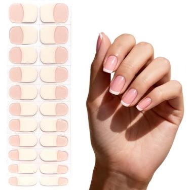 Imagem de Tiras de unhas de gel semicuradas, pontas de unha francesas, base rosa nude transparente, 22 peças, tiras de esmalte de gel de fácil aplicação, funciona com qualquer lâmpada UV