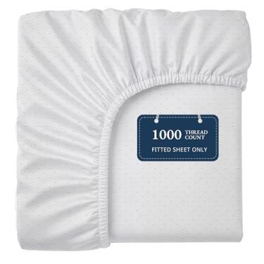 Imagem de Lane Linen Lençol de elástico 100% algodão egípcio tamanho GG (99 x 205 cm + 38 cm) - Tecido acetinado elegante, ultramacio, respirável, altamente durável, bolsos profundos de até 43 cm - Ponto suíço