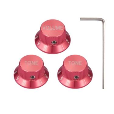 Imagem de Dopro Parafuso de fixação 1/10.2 cm Universal Metal Guitar Bass Potenciômetro Alumínio Volume/Tom Top Hat Bell Knobs for Strat/Ibanez/Yamaha/Les Paul/AMPS/Preamps 1V2T Vermelho