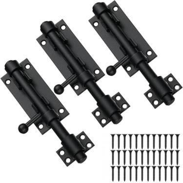 Imagem de Pacote com 3 trinco de porta deslizante de 15 cm com orifício de cadeado, trinco de barril de aço inoxidável 304, trava de segurança resistente, trava de porta deslizante, ferragens espessas para
